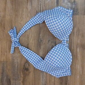 EUC SHEIN Blue Checkered Halter Bikini Top. Medium (B or C cup)